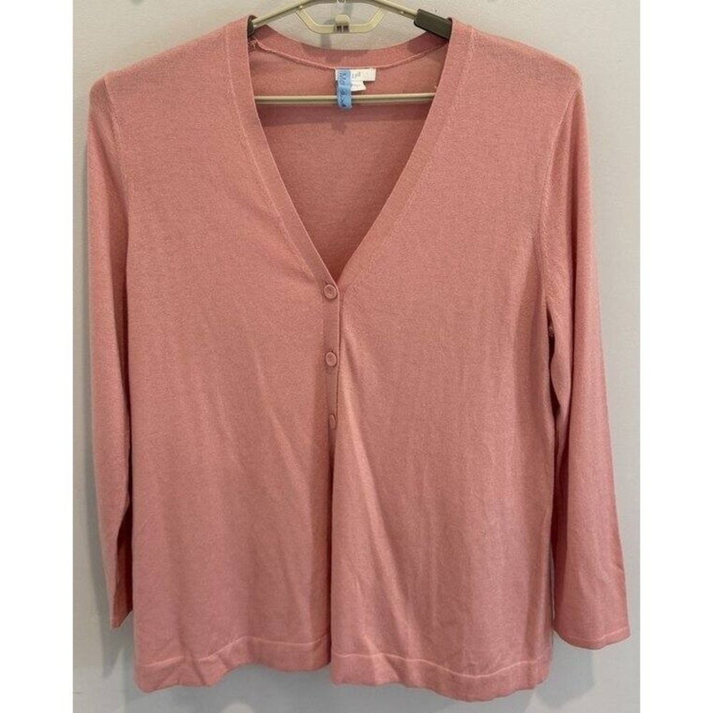 J Jill Long Sleeve Cardigan Sweater L Rose 3 Button Lightweight Wool Blend